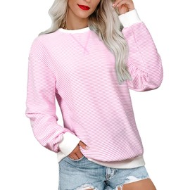 SHEWIN Sweatshirt for Women Trendy Crewneck Long Sleeve Shirts Womens Fall Fashion 2025 Tops Casual Striped Hoodies Pink Small
