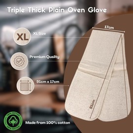 100% Cotton Oven Gloves Traditional Double Sided Washable Heat Resistant Chef Oven Mitts Commercial lined gloves For Professional Baking Cooking Catering Kitchens Large (91x17cm)
