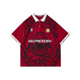 Aelfric Eden Mens 90s Oversized Y2K T Shirts Nun Portrait Polo Tee Grahpic Streetwear Casual Vintage Summer Top Tshirt Red