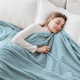 EMME Fleece Throw Blanket Luxury Flannel for Couch Bed Sofa Chairl, Soft, Plush, Warm and Cozy Blanket with Geometric Grid Design (Teal, 80'' x 90'')