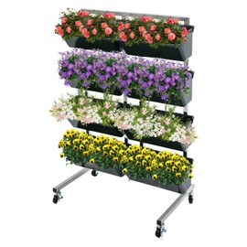CeRaBuRET Dark Green Movable Flower Display Stand, 4-tier Flower Holder with Freestanding Open Design, Flower Display Stand with 8 Pieces Buckets, Floral Shelf Plant Stand for Homes, Gardens