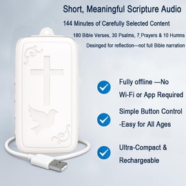 Mini Bible Player – Key-Sized KJV Audio Scripture Device with Psalms, Prayers & Hymns – Ultra-Compact & Rechargeable Christian Gift – Ivory White – AHEHOLY