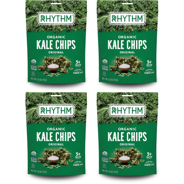 Rhythm Superfoods Kale Chips, Original, Organic and Non-GMO, 2.0 Oz (Pack of 4), Vegan/Gluten-Free Superfood Snacks