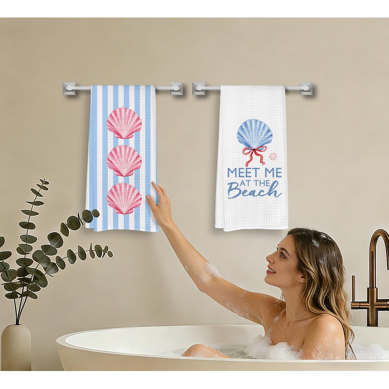 Coastal Preppy Beach Seashell Kitchen Dish Towels Dishcloth 16x24 Inches,