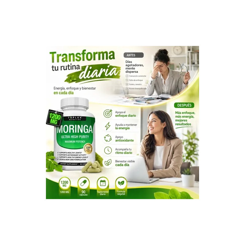 Moringa Oleifera 1200mg 90 Capsulas Equilibrio Y Bienestar