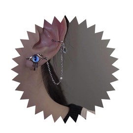 Inilbran Boho Evil Eye Earrings Silver Evil Eye Ear Cuff Chain Earrings Gothic Devil Eye Stud Earrings Long Tassel Chain Cuff Wrap Earrings Jewellery for Women and Girls, Zinc, No Gemstone