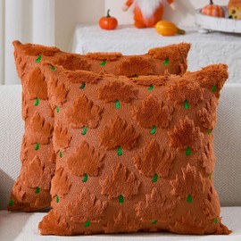 Fall Pillow Covers 18x18 Set of 2 Fall Decorations Autumn Rust Maple Leaf Throw Pillow Cases Soft Plush Faux Fur Wool Couch Cushion Case for Chair Sofa Living Room Home Decor PTK043C18