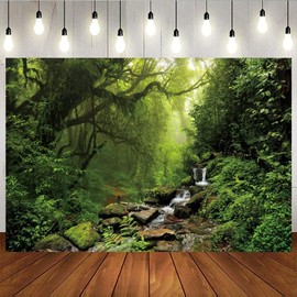 OFILA Jungle Forest Backdrop for Photography 5x3ft Rainforest Spring Green Forest Photo Background Nature Scenery Newborn Baby Shower Birthday Party Decor Banner Photo Booth Studio Shoot Props