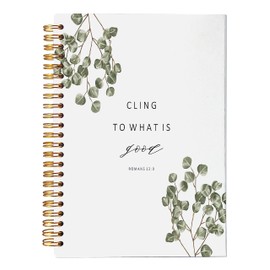 VNWEK Bible Scripture Romans 12:9 Cling to What is Good Motivational Eucalyptus Leaf Spiral Notebook Journal 5.5 x 8.3 inches,Christian Lined Hardcover Spiral Notebook,Christian Gifts
