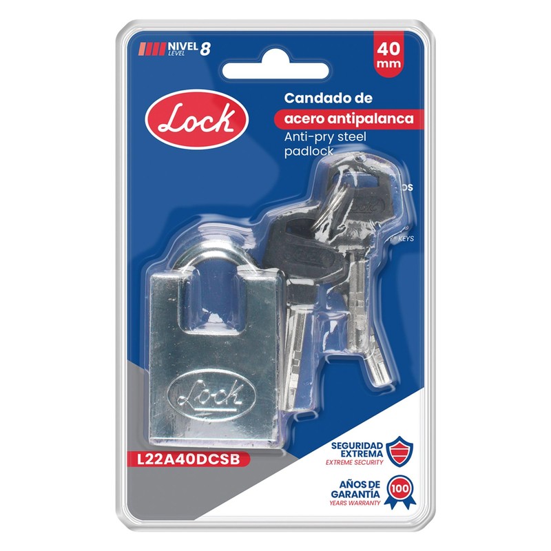 Lock L22A40DCSB Candado de Acero Antipalanca, Llave de Discos, Cromo