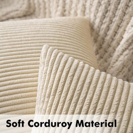 MIULEE Striped Corduroy Fabric Square Throw Pillow Case,Solid Cushion Cover for Sofa Chair Couch/Bedroom Decorative Pillowcases 18x18 Inch 2 Pieces,Light beige