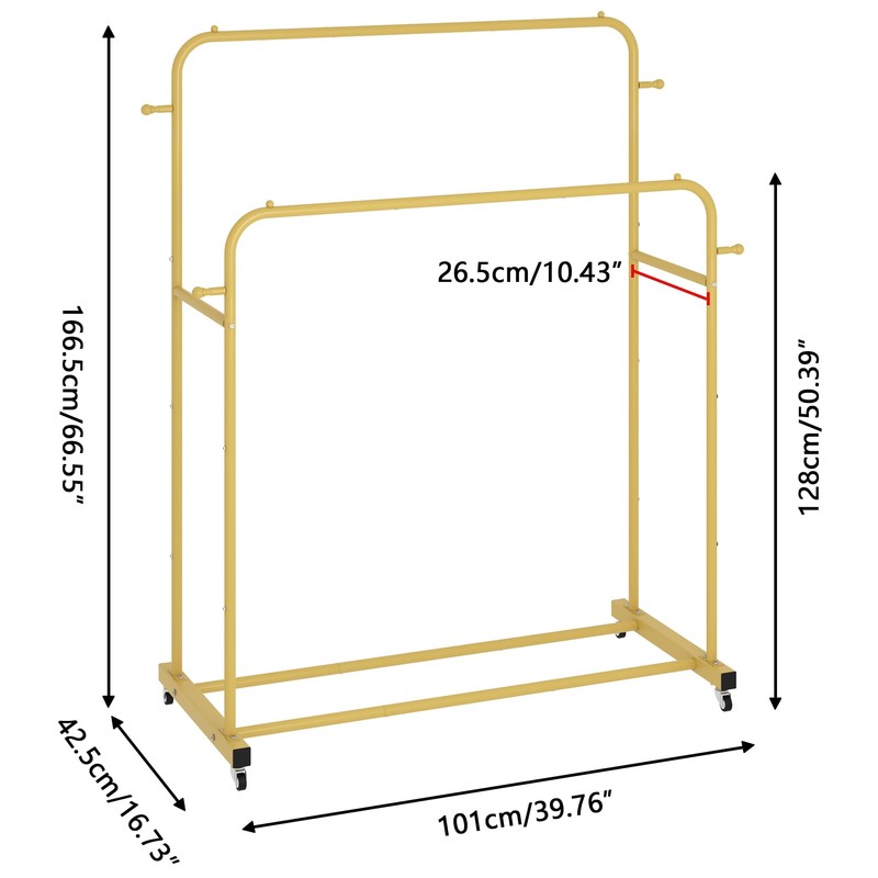 Laiensia Double Rods Garment Rack with Wheels, Clothing Rack for