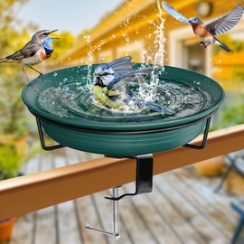 VeyFolzin.st Deck Mounted Bird Bath Bowl Spa for Outside, Detachable Unheated Birdbath Bowl and Heavy Duty Sturdy Clamp, Outdoor Garden Mounted Birdfeeder for Attracting Birds (Green)