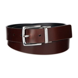 Cole Haan Men's Reversible Embossed Logo Loop Casual Belt, Brown/Navy, 34
