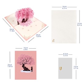 CNLITIHEKA Cherry Blossom Pop Up Card Valentine's Day Card Happy Anniversary Greeting Card Wedding Card Thinking of You Card Birthday Card for Her & Him with Envelope and Blank Note