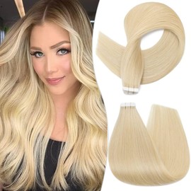 S-noilite Human Hair Tape In Hair Extensions Bleach Blonde Tape in Human Hair with Invisible Double Sides Skin Weft Seamless Remy Straight Tape in Hair 20pcs,20g (12 Inch,#613)