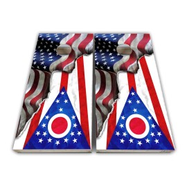 Undisclosed Ohio Cornhole Ohio State Flag American Flag Cornhole Board Wrap Decal - Mag Receptive Wrap, Flags & State