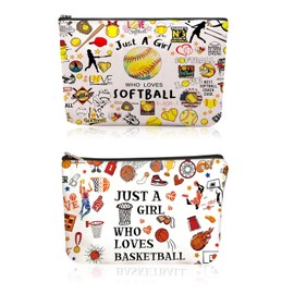 TPZORJX 2 x make-up bags for women, cosmetic bag, wash bag, storage cosmetic bag, multifunctional, with sports balls motif and zip for teenagers, daughter, sister, best friend