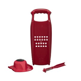 Börner Rösti PowerLine Grater Set (2 Pieces) Vegetable Slicer + Fruit Holder for Rösti, Zucchini Buffer, Potato Buffer, Vegetable Cutter for Raw Potatoes, Kitchen Slicer Set (Red)