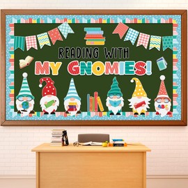 Justforjoyful 57pcs Back to School Gnomes Bulletin Board Set Reading with My Gnomies Bulletin Board Classroom Decoration Gnomes Books Cutouts for Home School Library Wall Chalkboard Decor Supplies