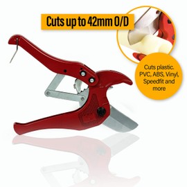 Pipe and Conduit Cutter - 42mm Outside Diameter Ratchet System to Cut PVC PEX PPR Plastic Pipes Rubber Hoses