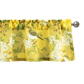 Leeva Bird Print Curtains for Kitchen Windows, Soft Faux Linen Bedroom Window Valances, Farmhouse Vivid Flower Valance Curtains for Living Room, Rod Pocket, W52 x L14, Yellow