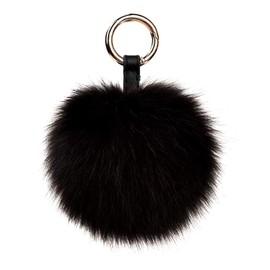 VesipaFly Genuine Fox Fur Pom Pom Keychain Bag Charm Car Purse Charm Fluffy Fur Ball for Car Key Ring Handbag Tote Bag Pendant (Black)