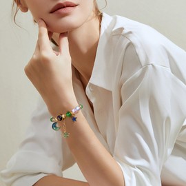 Vinswet Zodiac Bracelet for Women, 12 Horoscope Spiritual Natural Protection Stone Beads Bracelet Birthday Zodiac Crystal Gifts Moon Stars Charm Jewelry