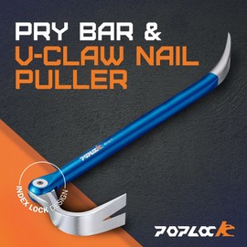 POPLOCK 17-Inch Indexing Nail Puller & Flat Pry Bar | V-Claw Cat’s Paw, 11 Locking Angles, Cr-V/Cr-Mo Alloy Steel, Non-Slip Handle for Roofing, Framing & Woodworking