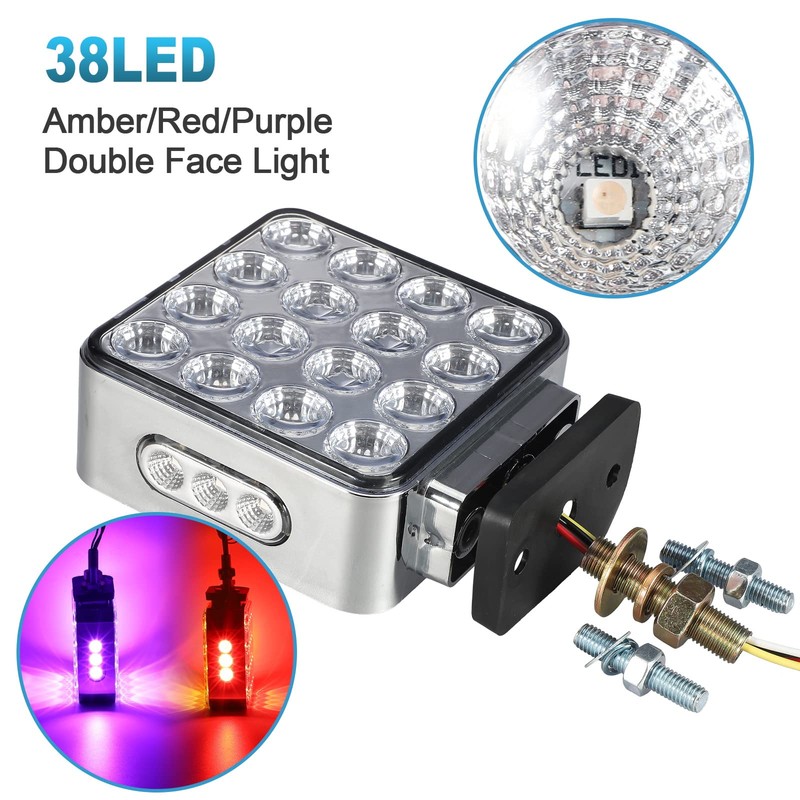 Partsam 2x Dual Revolution Amber/Red/Purple Square Double Face 38 Diode
