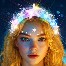 CASDRE Light Up Starfish Headband LED Pearl Wedding Headpiece Beach Prom Hair Accessories for Women (Colorful Light, One Size)