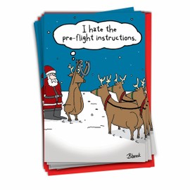 NobleWorks 12 Hilarious Christmas Greeting Cards Boxed Set with 5 x 7 Inch Envelopes (1 Designs, 12 Each) Pre-Flight Instructions C7636XSG-B12x1
