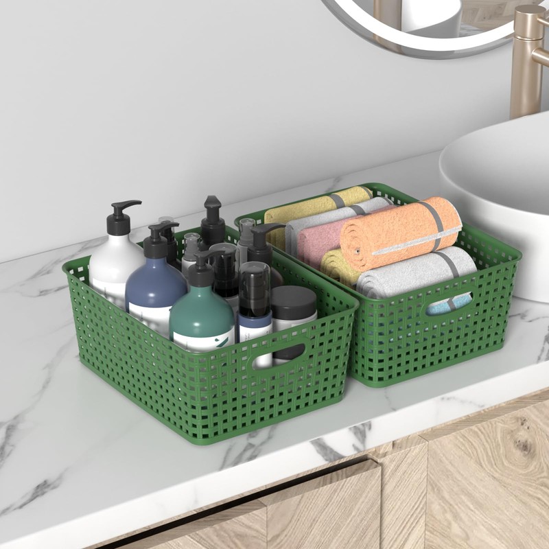 Sadstory Plastic Weave Storage Shelf Baskets, Organization Baskets, 4 Packs
