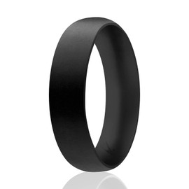 ROQ Silicone Rubber Wedding Ring for Men & Women, Comfort Fit, Men & Women's Wedding Band, Breathable Rubber Engagement Band, 6mm Wide 2mm Thick, Dome Solid Thin, Single, Black, Size 8