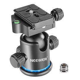 Neewer Pro Metal Tripod Ball Head 360 Degree Rotating Panoramic with 1/4 inch Quick Shoe Plate, Bubble Level for Tripod,Monopod,Slider,DSLR Camera Camcorder up to 17.6 pounds/8 kilograms (Black+Blue)