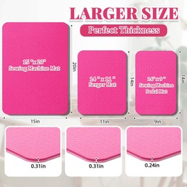 Drydiet 3 Pcs Sewing Machine Muffling Mat Sewing Machine Pedal Mat Sewing Machine Pad No Slip Rubber Stay in Place Machine Mats for Calms Vibration(Pink,14 x 9 in +14 x 11 in +15 x 20 Inches)