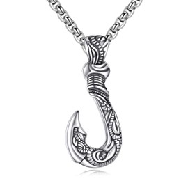 KQF Fish Hook Necklace for Men Sterling Silver Fish Hook Pendant Punk Gothic Religious Jewelry Birthday Gifts for Men