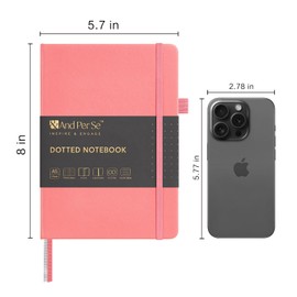&And Per Se Dotted Journal Notebook, A5 Hardcover Leather Bullet Dotted Journal, 160 Pages 100 gsm Thick Dotted Paper，3 Sheets of Stickers Included for Women Men, Work Office or School - 5.7'' x 8'' (Rose pink)