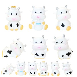 EVDERS 6Pcs Mini Resin Animals Cow Figures, Cute Miniature 6 Styles Little Resin Animals Cow Figurines for Micro-Landscape Ornaments, Dollhouse DIY Crafts Fairy Garden Indoor Outdoor Decorations
