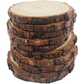 Unfinished Natural Wood Slices Wooden Circles with Tree Bark Log Discs for DIY Craft Rustic Wedding Ornaments (10PCS 3.5-4IN)