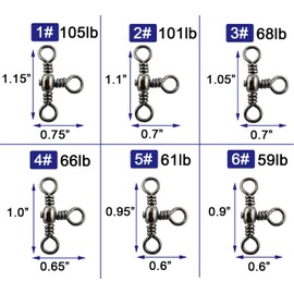 Fishing Swivels Triple Swivel Three 3 Way Cross-Line Barrel Fishing Swivels Set Brass T-Shape Triple Swivel Connector Fast Rolling Swivels Fishing Tackle 11 (Size 4#-50pcs)