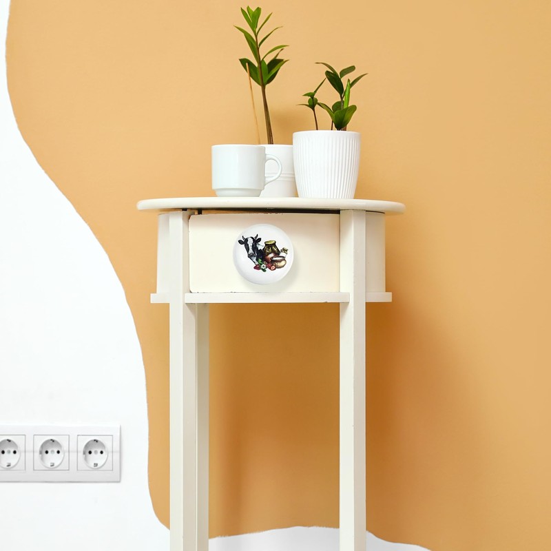 JamJam Set of 8 1.5" Ceramics Cow with Flower Farmhouse