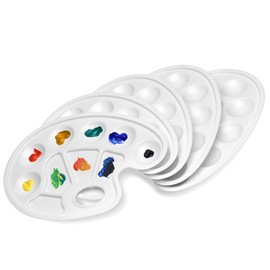 Artina Set of 5 Mixing Palettes, Colour Mixing Palettes with Finger Hole & 10 Paint Recesses for Mixing, Painting Palettes for Acrylic, Watercolours & Oil Painting, 23.5 cm x 17 cm