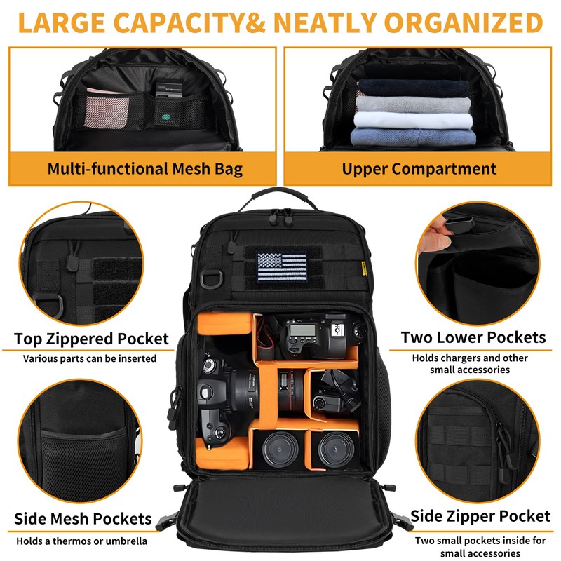 TORIBIO Camera Backpack for DSLR/SLR/Mirrorless Photography Camera, Water-resistant Tactical Camera