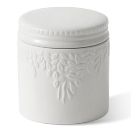 Toptier - Vajilla de mantequilla para mostrador con línea de agua, mantequilla untable bajo demanda, manteca de cerámica para dejar en la encimera, plato de mantequilla francesa con tapa (hoja blanca)