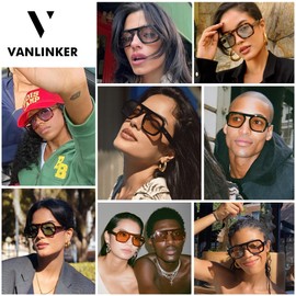 VANLINKER Retro Square Aviator Sunglasses for Women Men 70s Vintage Style Trendy Flat Top Rectangle Sun Glasses VL9826, Black Grey