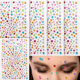 Pufandor 1700PCS Face Gems Hair Pearls Face Rhinestones for Makeup, Multi-shape Festival Face Jewels Stickers Hair Diamonds Self-Adhesive Rhinestones for Face, Eyes, Hair, DIY Crafts 4Sise 3/4/5/6mm