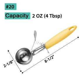 JUNADAEL J Portion Scoop, 2 OZ Cookie Scoop, 20 Cookie Dough Scoop, Disher Scoop, Yellow Handle, for Portion Control, Scoop Cookie Dough, Cupcake Batter, Ice Cream