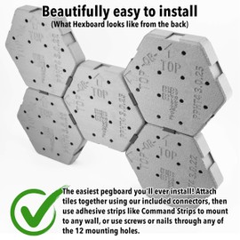 Hexagon Pegboard Tiles, 4.5"x4" each, 5-Pack, Normal-Sized Holes, Make Custom Designs, Easiest to Mount, Expand Existing Pegboard or Fill In Unused Space, Hexboard (Steel Gray, 4-inch)