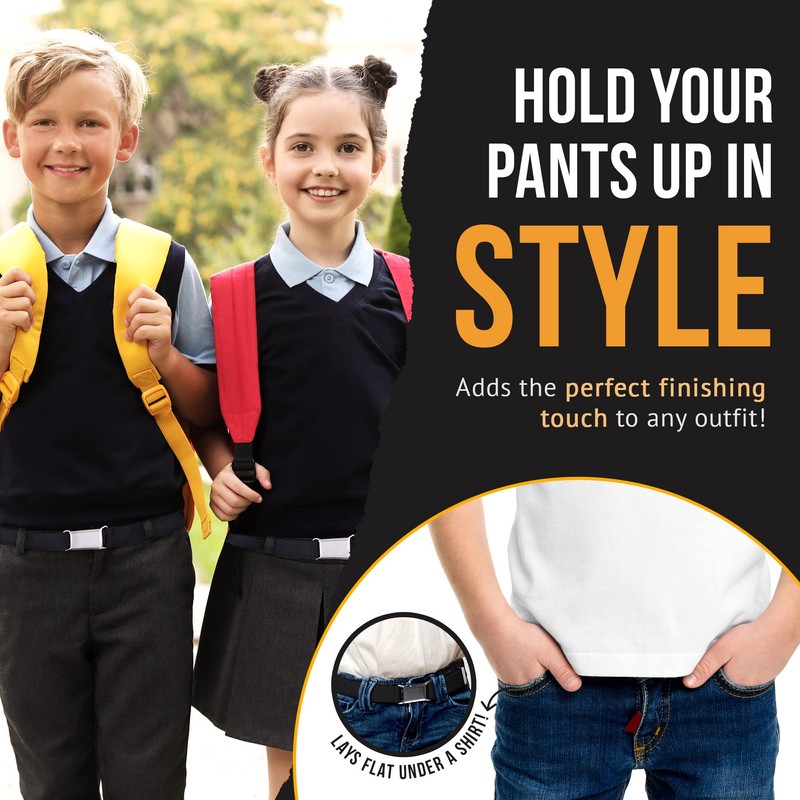 HOLD’EM Kids Belts for Boys Silver Square Buckle - Black
